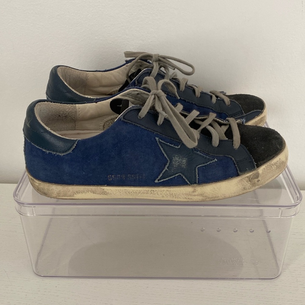 Golden Goose Superstar Denim Sneakers with Gold Star- Size 38